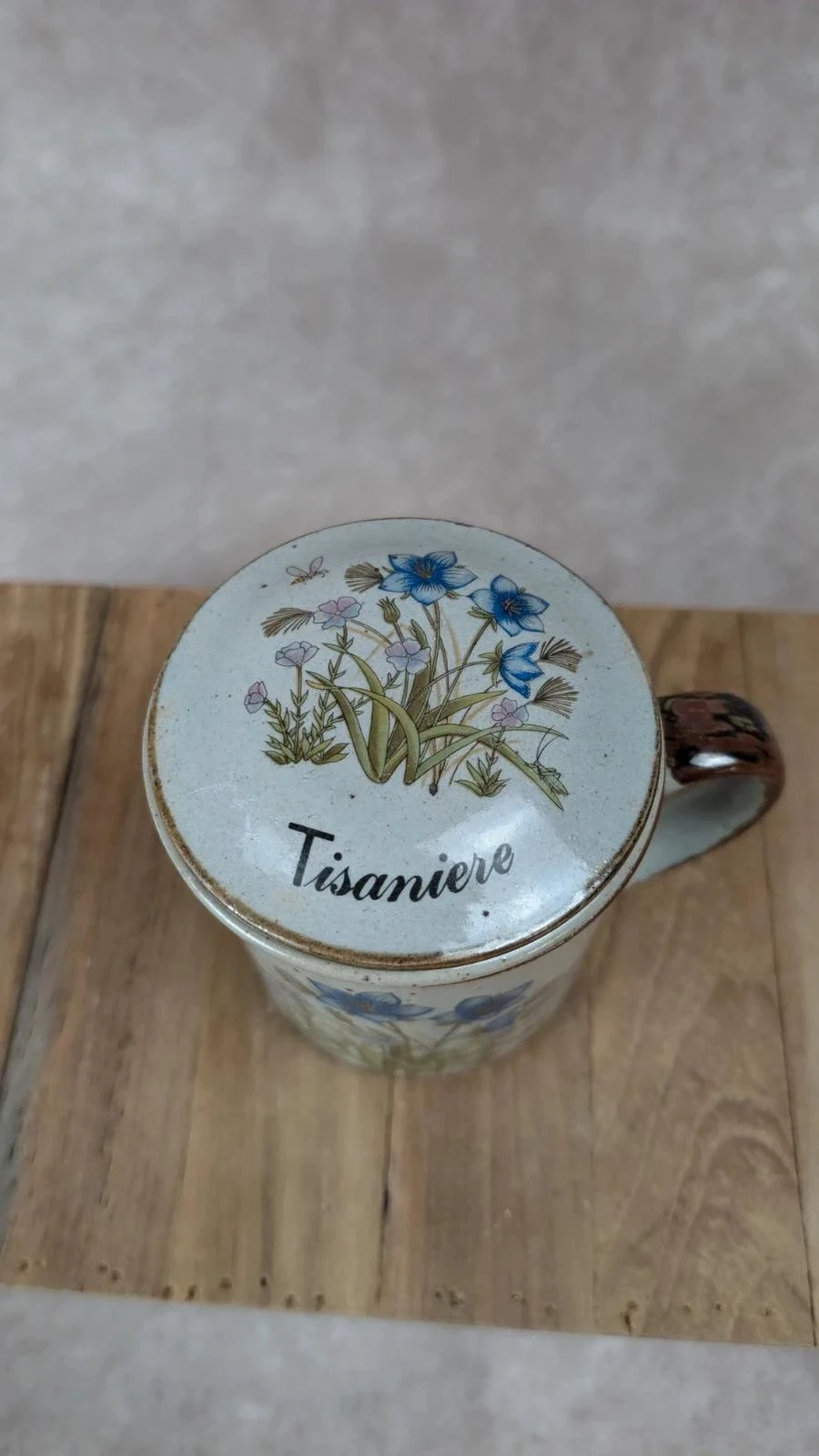 Tisanière vintage en grès avec filtre intégré – Motif fleuri 🌿💙 – photo 3